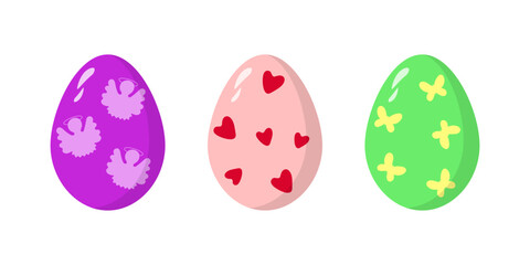 Set of Easter eggs in a flat style, isolated on a white background. Vector illustration