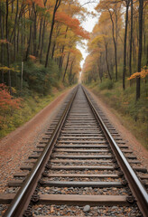 Fototapeta premium Autumn Railway Through the Woods
