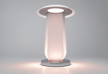 Futuristic illuminated display stand for showcasing products.