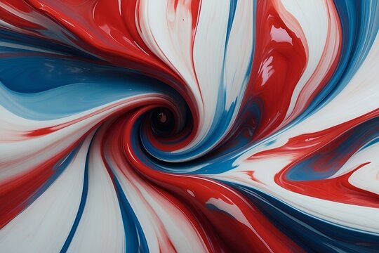Abstract graphic of red, white, and blue paints mixing