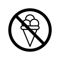 Vector black line icon forbidden to eat sweets isolated on white background