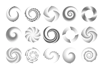 Fotobehang Swirl dotted halftone icons. Vortex digital futuristic logos set. Vector geometric shapes. © Olena