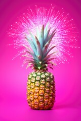 pineapple in fireworks over the pink background
