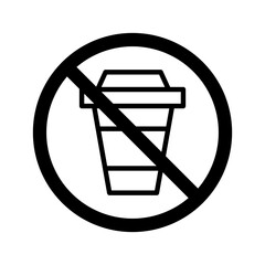 Vector black line icon forbidden to drink coffee isolated on white background