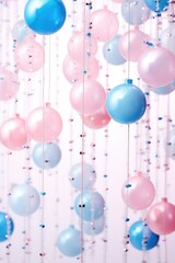 ultra light pink and blue balls with sparkles hanging from it