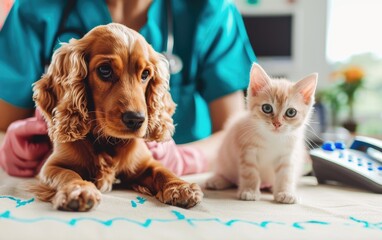 Veterinary examination of dogs and cats - obrazy, fototapety, plakaty