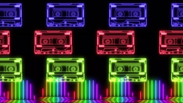 Retro neon cassette tape loop
