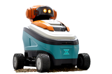 Robotic Cleaning Solution for Large Office and Laboratory Spaces. Personnel and time-saving concept. Transparent background, PNG