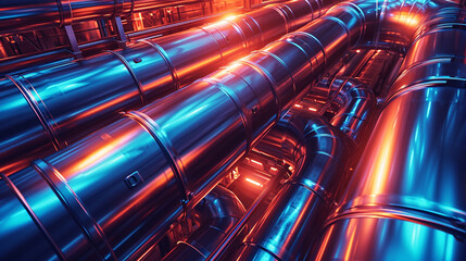 Captivating visual narrative of building piping systems, creatively edited by hand and generative AI. A unique perspective on architectural design and engineering.