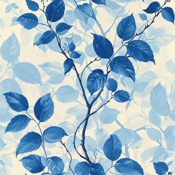eine blau-weiße Blatttapete mit vielen Blättern © Fatih