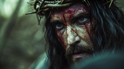 Jesus Christ wearing a crown of thorns - Powered by Adobe