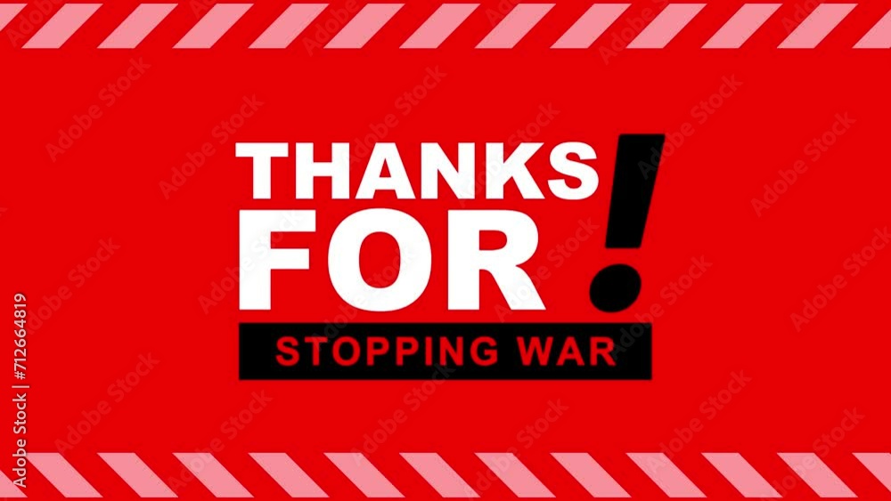 Poster thanks for stopping war design animation text video with red background