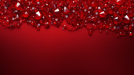 Red background decorated with ruby gemstones with space for text
