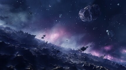 outer space with colorful nebulas and planets, astronomy background