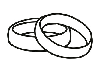 Two wedding rings hand drawn with thin single line. Png clipart isolated on transparent background