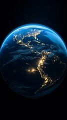 Fototapeta na wymiar View from space earth oceans and lights from AI Generated pictures