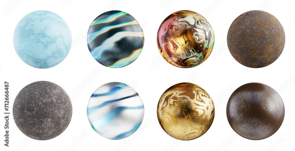 Poster material balls decoration set isolated background 3d rendering