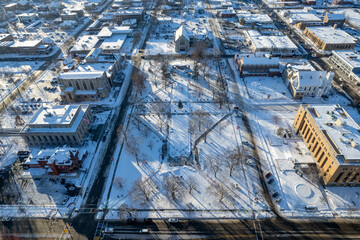 Kalamazoo Michigan during Christmas time with snow 