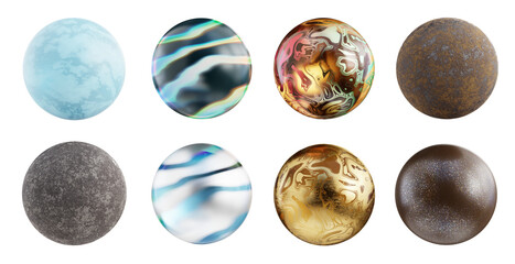 Material balls decoration set isolated background 3d rendering without AI generated