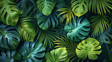 Tropical leaves pattern background  - obrazy, fototapety, plakaty