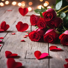 Passionate Petals: A Valentine's Day Bouquet of Red Roses and Hearts