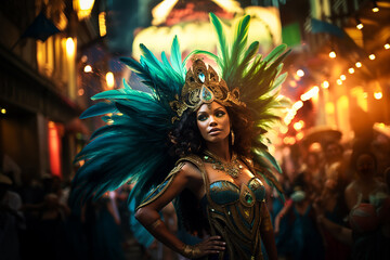 Fototapeta na wymiar Rio Carnival Dancer in Vibrant Costume