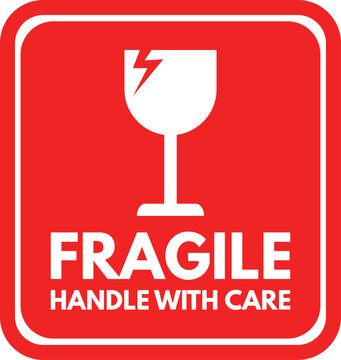 Red fragile icon . Handle with care fragile icon vector . Fragile label with broken glass symbol