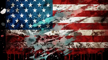 Fotobehang Dirty flag of the United States of America, symbolic image for destroyed and broken United States of America © Fatema