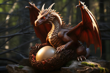 Dragon with an egg, dragons, fantasy, dragon egg, fantasy dragon