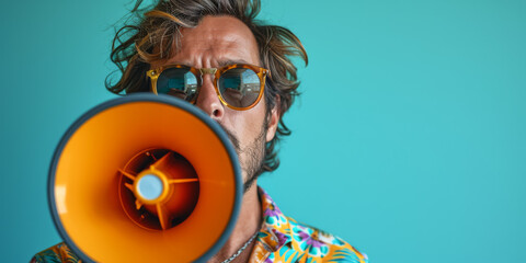 Mann mit Megaphone