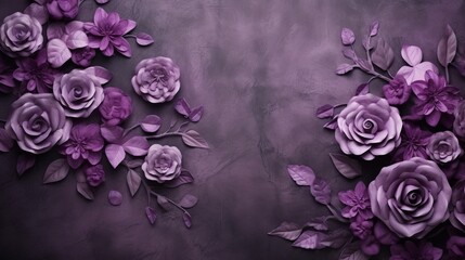 The background of the purple floral wall has a texture that is purple.