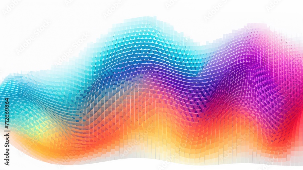 Poster a wave of colored lines on a white background.