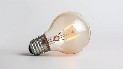 Illuminated Light Bulb Glowing Against a Soft White Background