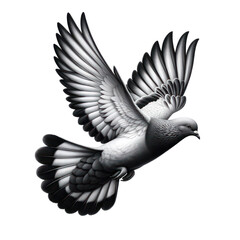 a pigeon in flight, isolated on transparent background.