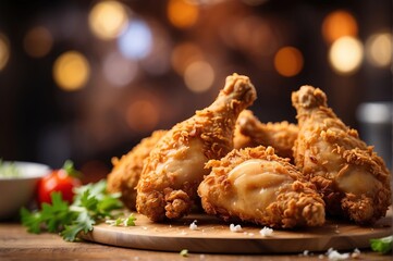 Food photography fried chicken with blurred background
