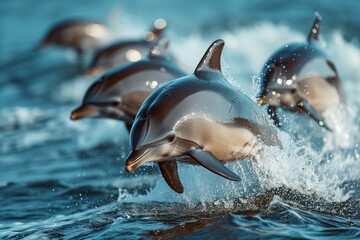 Playful pod of dolphins leaping and frolicking in the waves, Generative AI