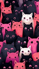 Wallpaper many cats face with pink eyes style AI Generated pictures