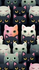 Wallpaper many cats face with pink eyes style AI Generated pictures