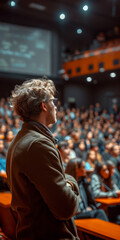 Fototapeta na wymiar Ein Redner, der einen Vortrag vor einem Publikum in einem Auditorium hält