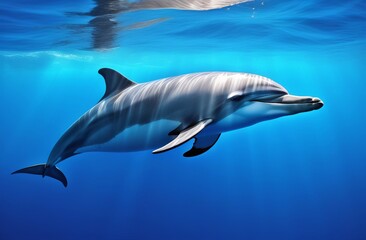 Dolphin swimming under the blue sea