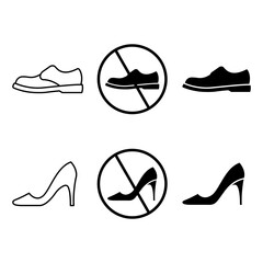 Shoes and high heel vector illustration set. No shoes symbol.