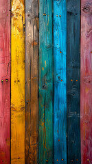 Vibrant Spectrum of Painted Wooden Planks created with Generative AI technology