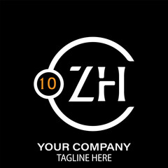 ZH Letter Logo Design.  ZH Company Name. ZH Letter Logo Circular Concept. Black Background.