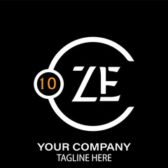 ZE Letter Logo Design.  ZE Company Name. ZE Letter Logo Circular Concept. Black Background.