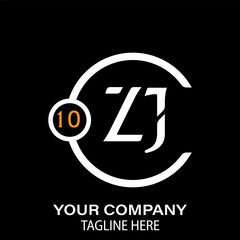 ZJ Letter Logo Design.  ZJ Company Name. ZJ Letter Logo Circular Concept. Black Background.