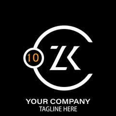 ZK Letter Logo Design.  ZK Company Name. ZK Letter Logo Circular Concept. Black Background.