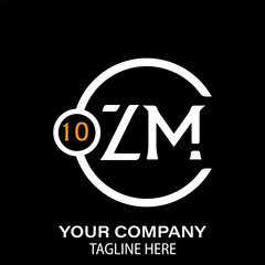 ZM Letter Logo Design.  ZM Company Name. ZM Letter Logo Circular Concept. Black Background.
