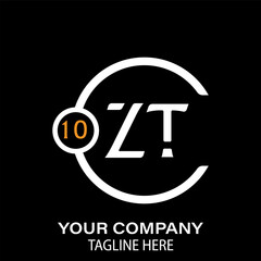 ZT Letter Logo Design.  ZT Company Name. ZT Letter Logo Circular Concept. Black Background.