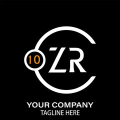 ZR Letter Logo Design.  ZR Company Name. ZR Letter Logo Circular Concept. Black Background.