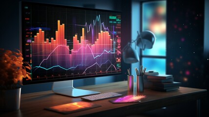 AI financial metrics graphs charts computer screen image Ai generated art - obrazy, fototapety, plakaty